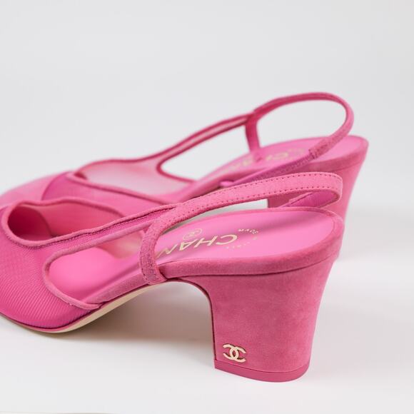 NWOB CHANEL Pink Mesh w/ Suede Cap Toe Slingback Pumps EU 36 - Picture 4 of 8